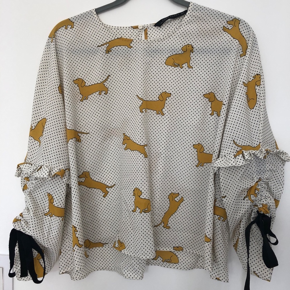 Zara blouse with wiener dog and tiny dot print